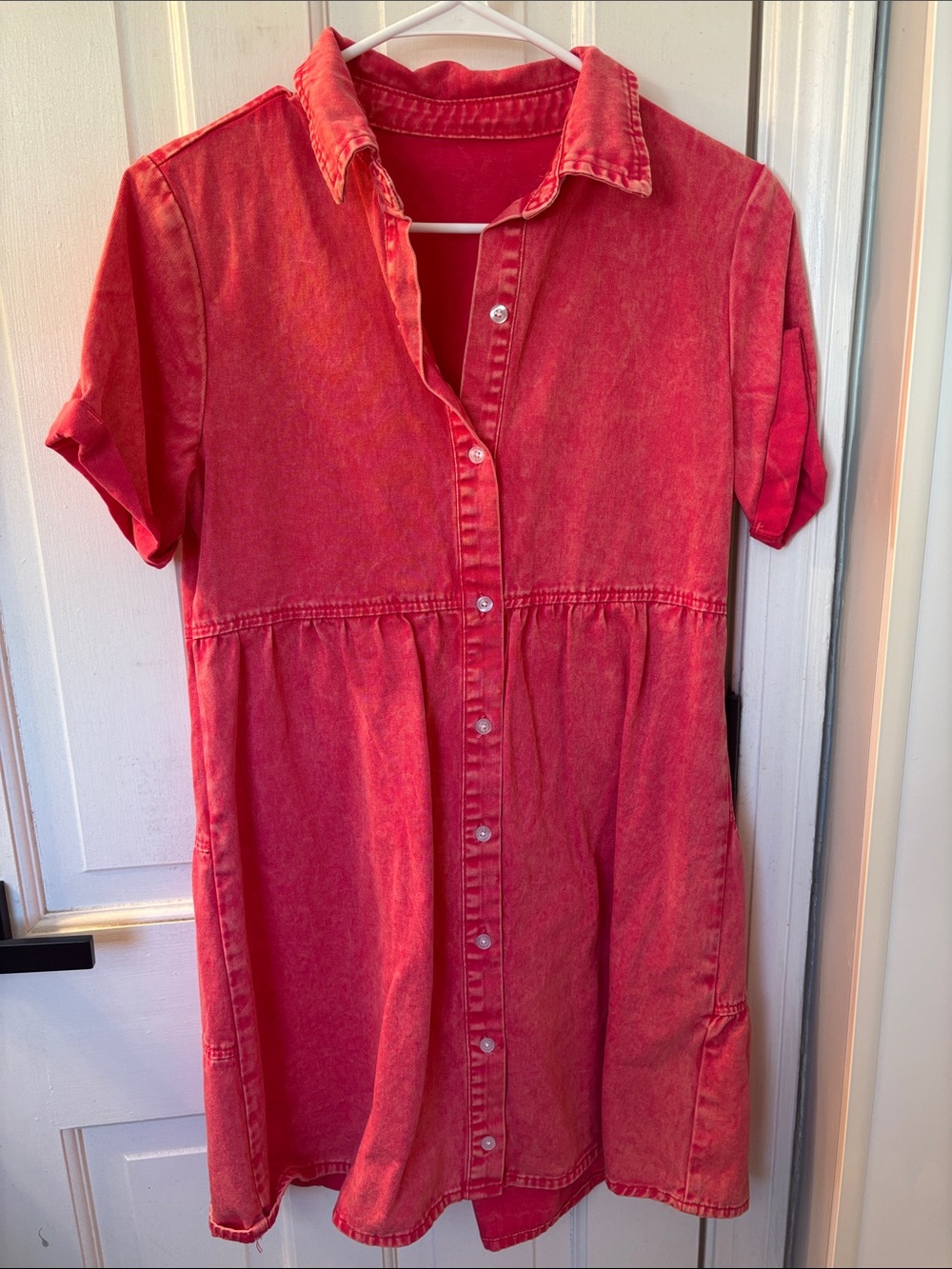 Amazon Red Button-Front Mini Dress